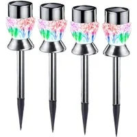 Seasonals LED Solarleuchte 1027 LED Solarstäbe "Gem" RGB Farbw 4er Set silber