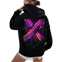 RMK Hoodie Damen Kapuzenpullover Pullover Basic Oversize Pulli mit X Print