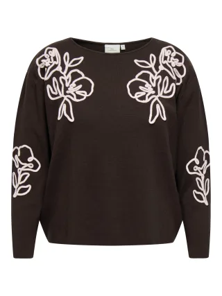 ONLY CARMAKOMA - CARNILA LS DETAIL BOATNECK CC KNT Coffee Bean
