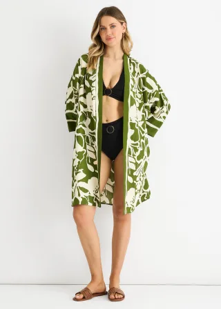 Schwarzer Sommerrand bedruckter Strand Kimono