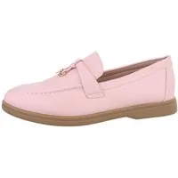 Ital-Design Damen Mokassins Freizeit Slipper Blockabsatz Mokassins in Rosa