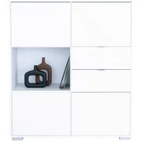 Vladon Highboard Milano V1 (Highboard mit 4 Tür Weiß matt, 2 Schubladen Weiß matt, Made in Germany), Korpus Weiß matt (103 x 118 x 37 cm)