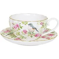 EasyLife Tasse Spring Folk, Porzellan, in Geschenkbox, Weiß, Rosenranken, H: 7cm
