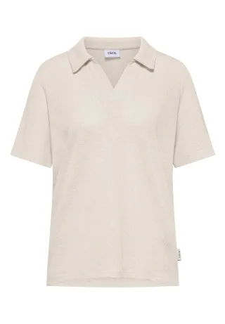 CECIL - Kurzarm Poloshirt in Unifarbe macadamia beige - Gr. - L