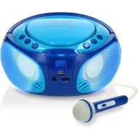 Lenco SCD-650BU UKW-Radio (FM, 6 W, Karaoke-Radio, MP3, USB, Mikrofon, Aux inkl. Boxen mit LED-Beleuchtung)