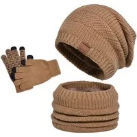 Coonoor Mütze & Schal 3 Stück Mütze, Schal & Handschuh-Sets für Herren Damen (Strick Gefüttert Beanie Mütze Touchscreen Handschuhe Schal Wärmer) für Kaltes Wetter 3-in-1 Set für den Winter