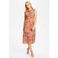 SWING Cocktailkleid - Midi Kleid aus Mesh mit Blumendruck Taillierter Schnitt mit fließendem Rockteil