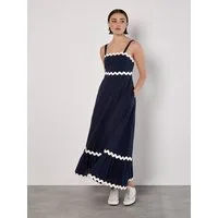 Apricot Midikleid mit Zick Zack Abschlüsse Trägerkleid