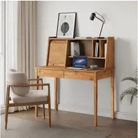 IDIMEX Schreibtisch ALISA, Massivholz Schreibtisch mit 2 Schubladen und Rollladen Eiche Finish