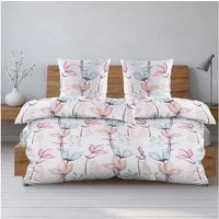 Casa Colori Bettwäsche Seersucker Bettwäsche-Set, 100% Polyester, Weiß mit bunten Blumen, Seersucker, 4 teilig, Decke 135x200 cm, Kissen 80x80 cm
