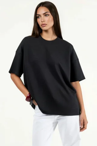 Übergröße Rundhalsausschnitt Modal Touch Strick-T-Shirt