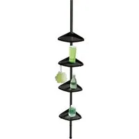 WENKO Duschregal Compact, Eckregal mit 4 Ablagen und 8 Haken, Montage ohne Bohren, Aluminium
