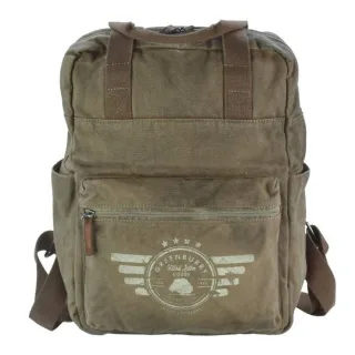 Kompakter Rucksack aus Canvas in khaki für Dokumente im Format A4 | Greenburry Aviator. Strukturierte Aufteilung für Ihren flexiblen Alltag.