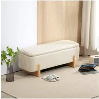 HOMCOM Sitzbank mit Stauraum, Polsterbank mit Leinenoptik, Holzbeine (Bettbank, 1-St., Polsterbank mit Stauraum), für Wohnzimmer, Schlafzimmer, Flur, 111 x 44 x 44,5 cm, Cremeweiß