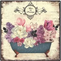 Moritz Metallschild Blechschild Badewann mit Blumen, (Einzeln), Vintage Retro Deko Schild Metallschild Wandbild Schild