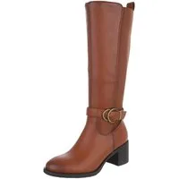 Ital-Design Damen Stiefel mit Gürtelschnalle und Blockabsatz Stiefel (90109942) Blockabsatz Stiefel in Camel
