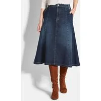 GOLDNER Jeansrock Bequemer Denim-Rock mit Formbund Baumwollrock mit Kontrastnähten, Reißverschluss und Wadenlänge