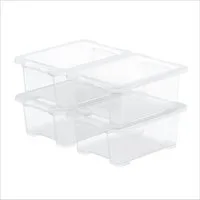 ROTHO Stapelbox 4er-Set CORE BASIC 11L stapelbar transparente Box mit Deckel (Sichtboxen-Set, 4er-Set), Sortierbox ideal für Büroartikel, Spielzeug und Zubehör
