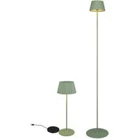 Reality Leuchten LED Außen-Stehlampe, Dimmfunktion, LED fest integriert, Warmweiß, SET kabellos-e Outdoor Akku Tischlampe dimmbar Grün, klein & schmal