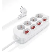 BEARWARE 4 Fach Mehrfachsteckdose mit EIN AUS Schalter, Netzkabel 1,5 m, IP20 Steckdosenleiste 4-fach (mit Ein Aus Schalter für jede Dose, Schutzkontaktstecker, Kindersicherung, Kabellänge 1,5 m), Schutzkontaktsteckdosen mit max. 3680 W für Typ F Ste