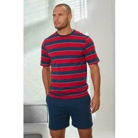 H.I.S Pyjama (2 tlg., 1 Stück) Schlafanzug mit aufwendig gestreiftem Oberteil