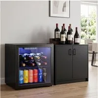 HOMCOM Getränkekühlschrank 800-333V90BK 800-333V90BK, 51 cm hoch, 45 cm breit, Leiser Kompressor, UV-beständige Glastür, kompakt