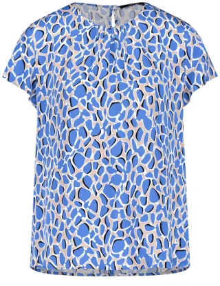 TAIFUN - Kurzarmbluse mit Allover-Print blau - Gr. - 38