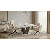 Endo-Moebel Essgruppe Essgruppe Kaschmir / Cashmere / Beige Esstisch Set mit 6 Stühlen, (7-tlg)
