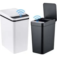 relaxdays Mülleimer 9L & 15L mit Sensor 2er-Set, Schwarz-Weiß