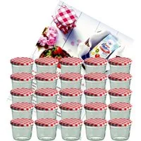 MamboCat Einmachglas 25er Set Sturzglas 230 ml Marmeladenglas To 82 rot karierter Deckel, Glas