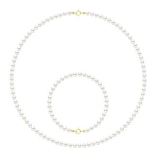 Das Set Halskette/Armband besteht aus: Halskette aus echten Süßwasser-Zuchtperlen, rund 4–5 mm
