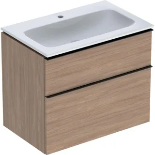 Geberit iCon Waschtisch mit Unterschrank 75 cm 502332JH1 Waschtisch-Set 75x63x48cm, weiß/KeraTect, Korpus Eiche, Griff lava matt