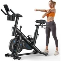 MERACH Heimtrainer mit verstellbarem Widerstand, leise mit LED-Monitor (Leises Bremsbelag/Hometrainer Fahrrad, 1-tlg., mit Verbessertem LCD-Monitor, Hantelrack, Tablet-Halter), Verstellbare Sitz, Eigener App, 136KG Belastbar
