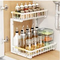 GarveeMore Küchenorganizer-Set Unter Waschbecken Organizer, Ausziehbarer Schrank Organizer 2 Tier, Slide Out Sink Regal Kohlenstoffstahl Schrank Lagerung Regale unterdem