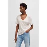 BOSS ORANGE T-Shirt Ela Premium Damenmode aus Leinen, V-Ausschnitt