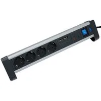 as - Schwabe 4-fach Tisch-Steckdosenleiste ALux, 1,5m, Schwarz Steckdosenleiste 4-fach (Ein- / Ausschalter, Schalterbeleuchtung, Schutzkontaktstecker, Überspannungsschutz, Kabellänge 1,5 m), mit Überspannungsschutz und Schalter