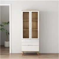 OTTO home Highboard, mit glänzenden Fronten, Glastüren, helles Holzdekor, Breite 70 cm