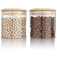 Arendo Aufbewahrungsbecher Glasbehälter-Set 2x 0,75 L Borosilikatglas mit Bambusdeckel, luftdicht, Borosilikatglas, Bambus, Silikon, (Vorratsbehälter-Set, 2-tlg., 2er Set), Hitzebeständig, umweltfreundlich, langlebig, mikrowellengeeignet
