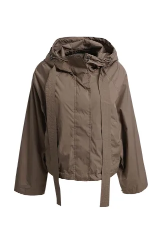Milano Italy - jacket with hood 1/1 raglan sleeve and press button closure taupe - Gr. - 34