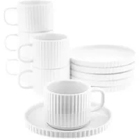 Almina Kaffeeservice Borneo Mokkatassen 100 ml - 12-teiliges Set in Weiß (12-tlg), 6 Personen, Porzellan, 12 Teile, für 6 Personen