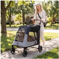 TLGREEN Hundebuggy Großer faltbarer Hundewagen bis 30 kg, (stabiler 4‑Räder Haustierwagen für große Hunde), All‑Terrain‑Räder, atmungsaktives Netzgewebe, Einhand‑Faltung,Stauraum