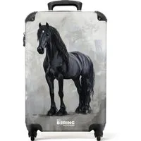 NoBoringSuitcases.com© Kinderkoffer Statisches Porträt eines schwarzen Pferdes 55x35x20cm, 4 Rollen, Kinder Koffer Klein, Trolley Handgepäck, Reisekoffer