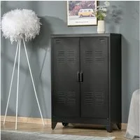 HOMCOM Aktenschrank Metallschrank Mehrzweckschrank mit Lamellen-Doppeltür verstellbar (Büroschrank, 1-St., Aufbewahrungsschrank) für Wohnzimmer, Büro, Schwarz
