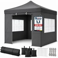 Onbest Pavillon Partyzelt Faltzelt Premium 3x3 Pop-Up mit viel Zubehör, mit 4 Seitenteilen, 420 PU Silver Coated Oxford, wasserdicht, UV 50+