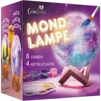 Coradoma Kreativset Mond Lampe Nachtlicht zum Bemalen für Kinder 3D Mondlicht Bastelset, DIY Geschenk mit Touchsensor, 12 Farben und Holzsockel
