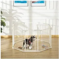 PawHut Freigehege Schutzgitter für Hund mit Tür, Weiß 482,5 x 2 x 76 cm
