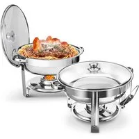 Warmounts Speisenwärmer, (2-tlg), 4,7 L Chafing Dish Buffetwärmer Rund, Edelstahl für Hochzeiten, Partys