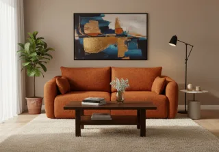 Sofa 3-Sitzer mit Schlaffunktion RUDEN in Stoff Bello Terracotta