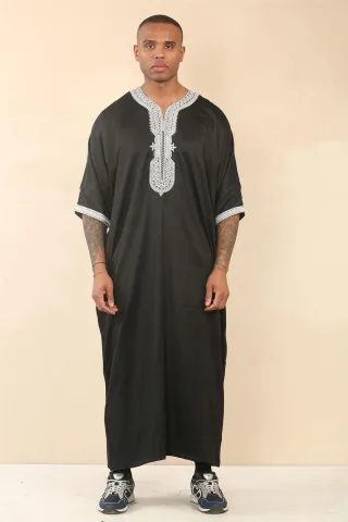 Schwarze marokkanische Thobe Jubba Robe für Herren Eid Djellaba Gandoura