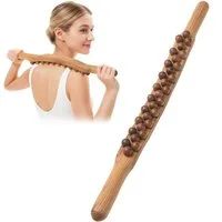 QUBEBU Nacken-Massagegerät Holz-Gua-Sha-Massageroller 31 Perlen, 58cm, Nacken- & Körpermassage, Für Muskelentspannung Massage Nacken Rücken Bauch Beine Arme 1-tlg.